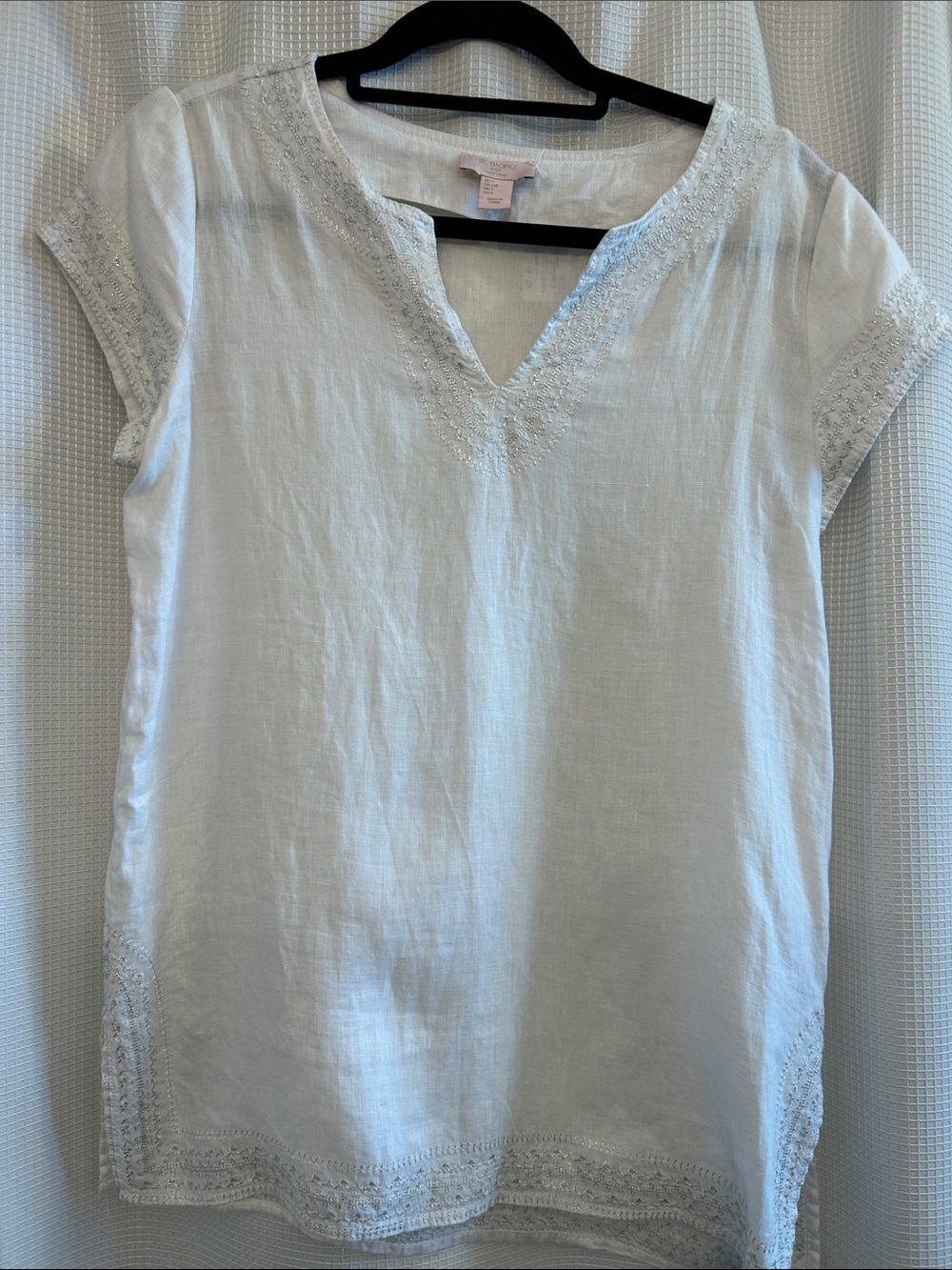 St. Tropez West Embroidered 100% Linen, Metallic Thread, Exquisite, Quiet Luxe
